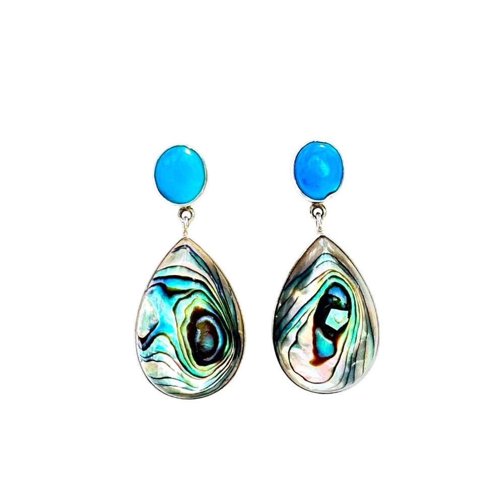 Arizona Turquoise Abalone Sterling 925 Silver Dangle Earrings